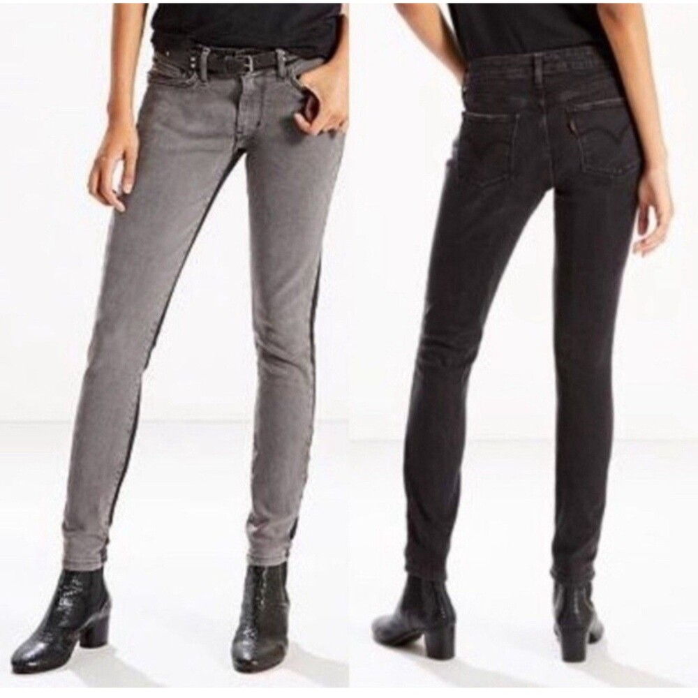 Levi's 711 Skinny Jeans Women's Mid Rise Two Tone Black Gray Denim Sz 25/30 VTG